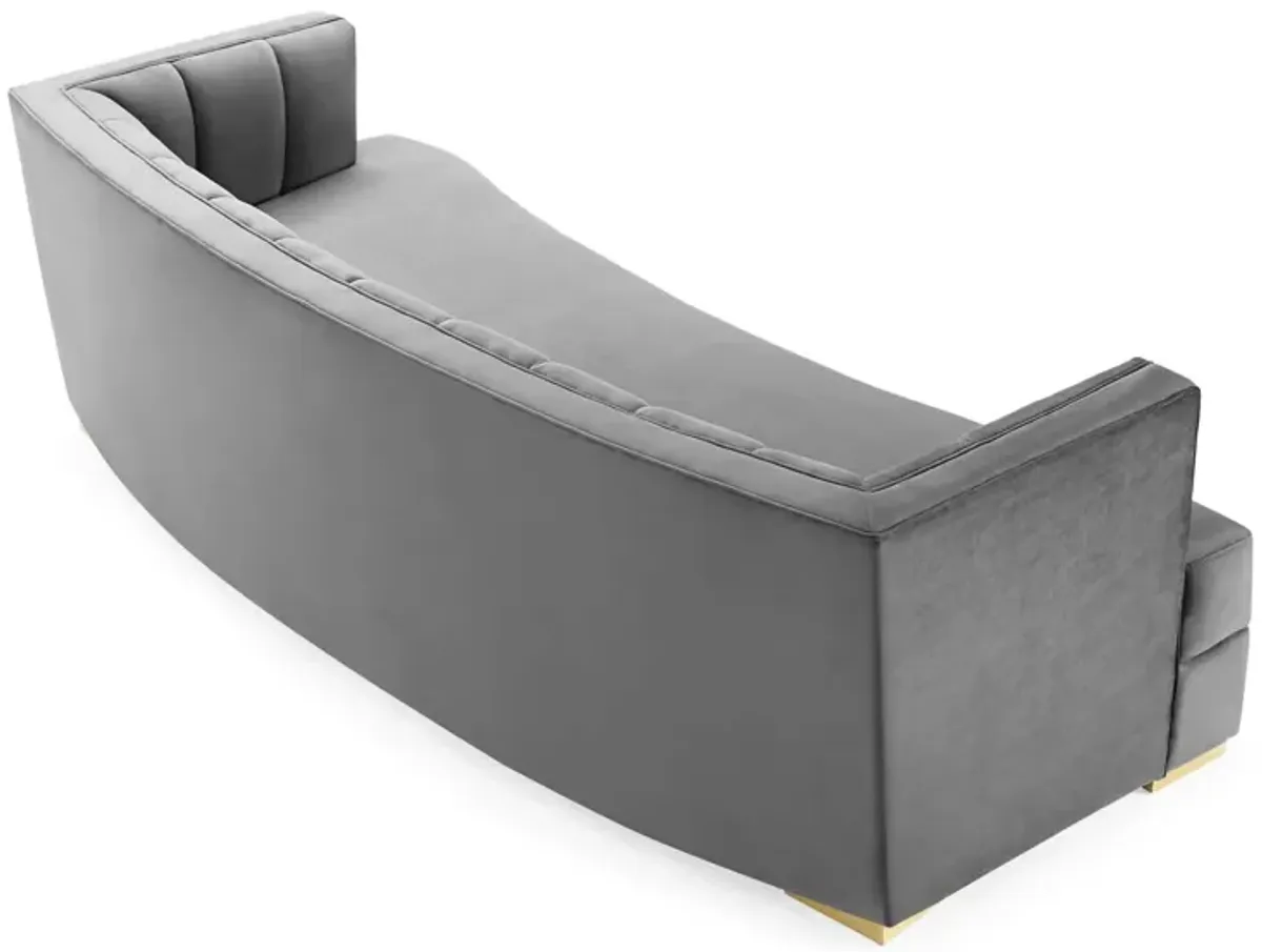 Encompass Channel Tufted Performance Velvet Curved Sofa Gray EEI-4134-GRY