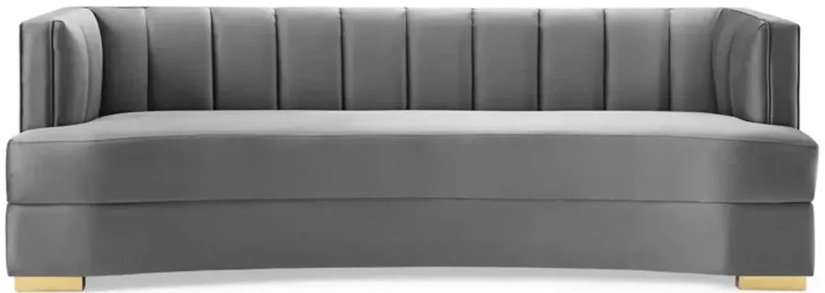 Encompass Channel Tufted Performance Velvet Curved Sofa Gray EEI-4134-GRY