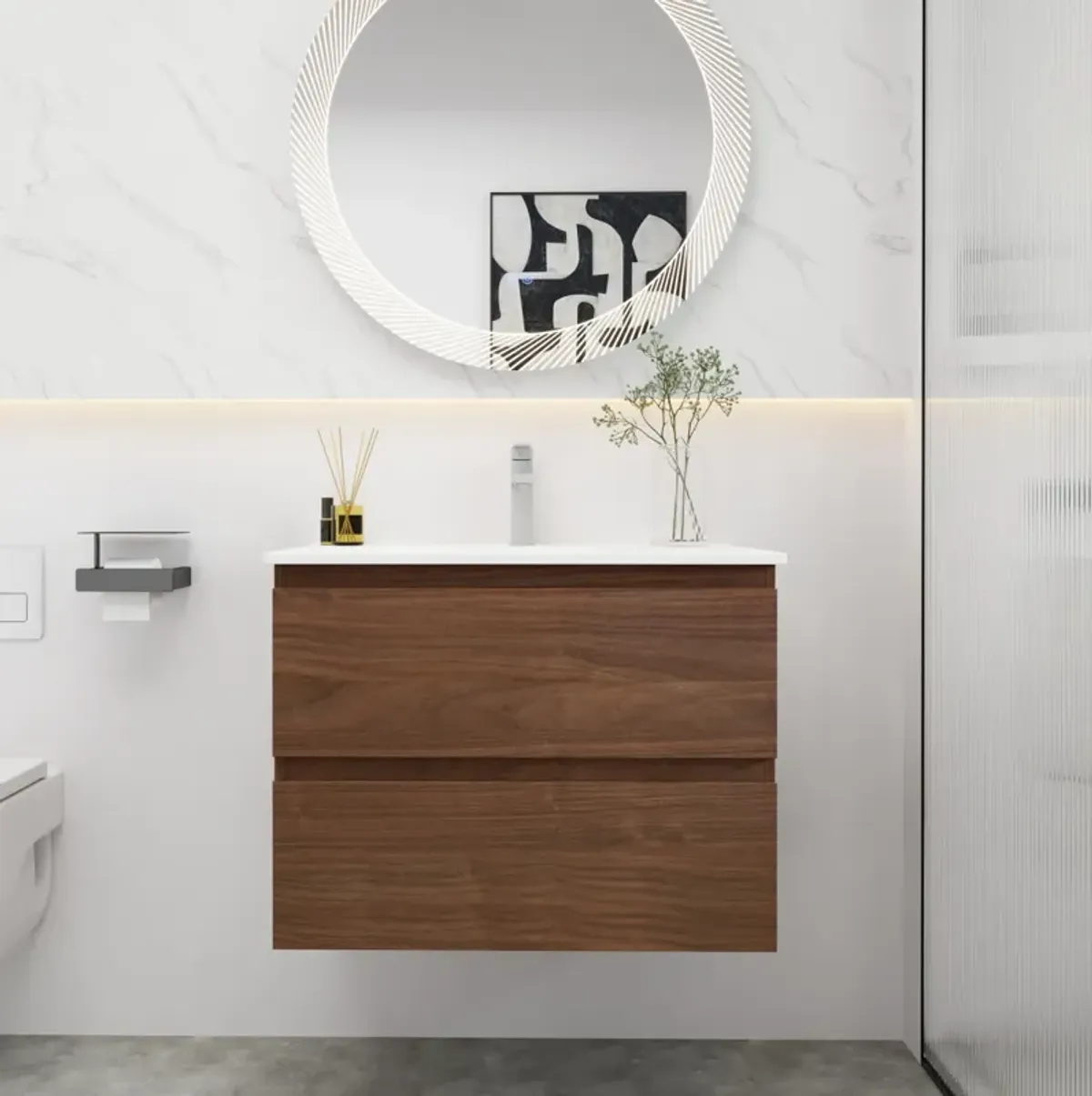 30" Bathroom Vanity With Gel Basin Top