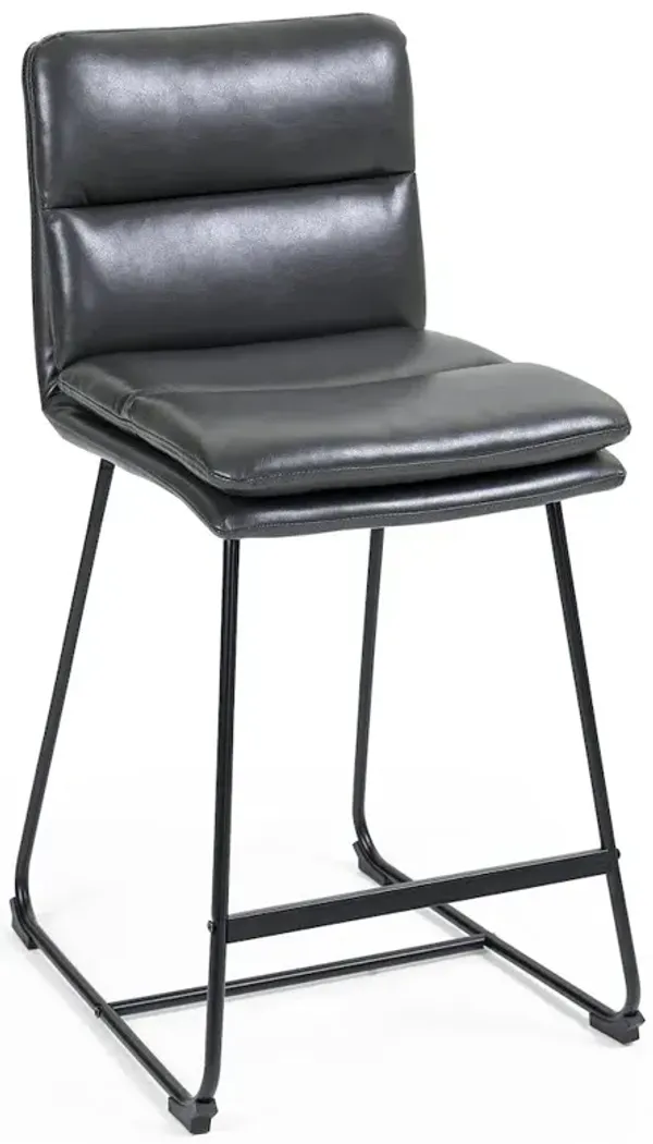 Glamour Home Set of 2 Aulani Gray Upholstered Metal Frame Counter Stool with Puffy Cushions