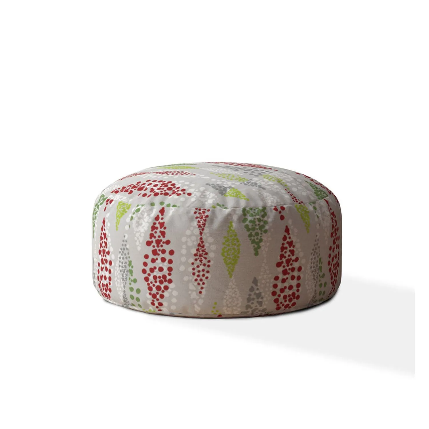 Homezia 24" Green And Red Cotton Round Polka Dots Pouf Ottoman