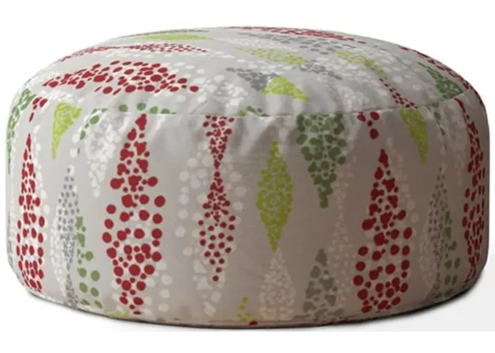 Homezia 24" Green And Red Cotton Round Polka Dots Pouf Ottoman