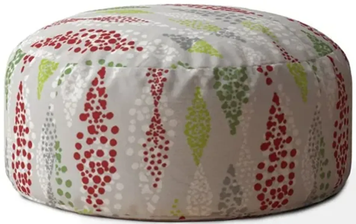 Homezia 24" Green And Red Cotton Round Polka Dots Pouf Ottoman