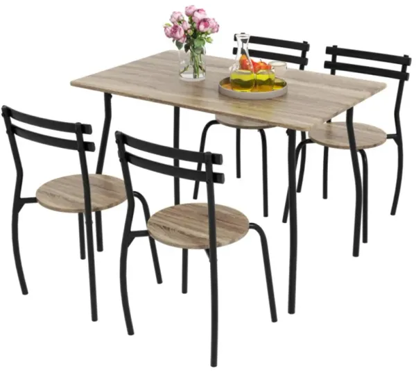Hivvago 5 Pieces Dining Table Set with Wood and Metal Frame-Natural