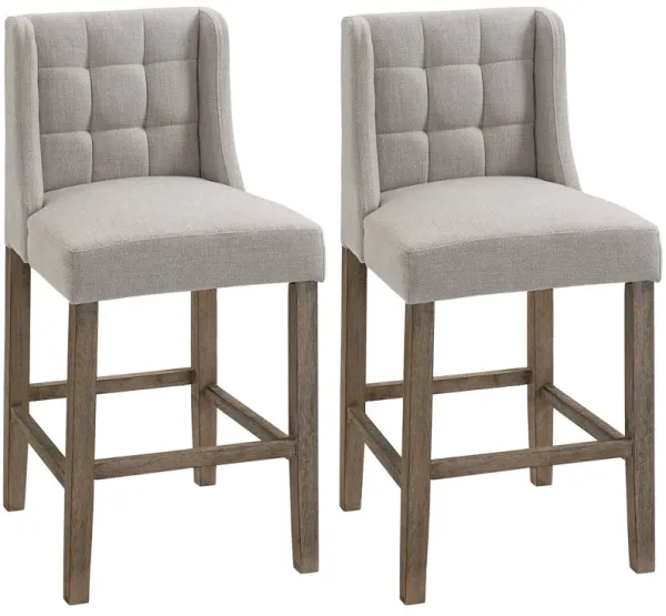 HOMCOM Modern Bar Stools, Tufted Upholstered Barstools, Pub Chairs with Back, Rubber Wood Legs for Kitchen, Dinning Room, Set of 2, Beige
