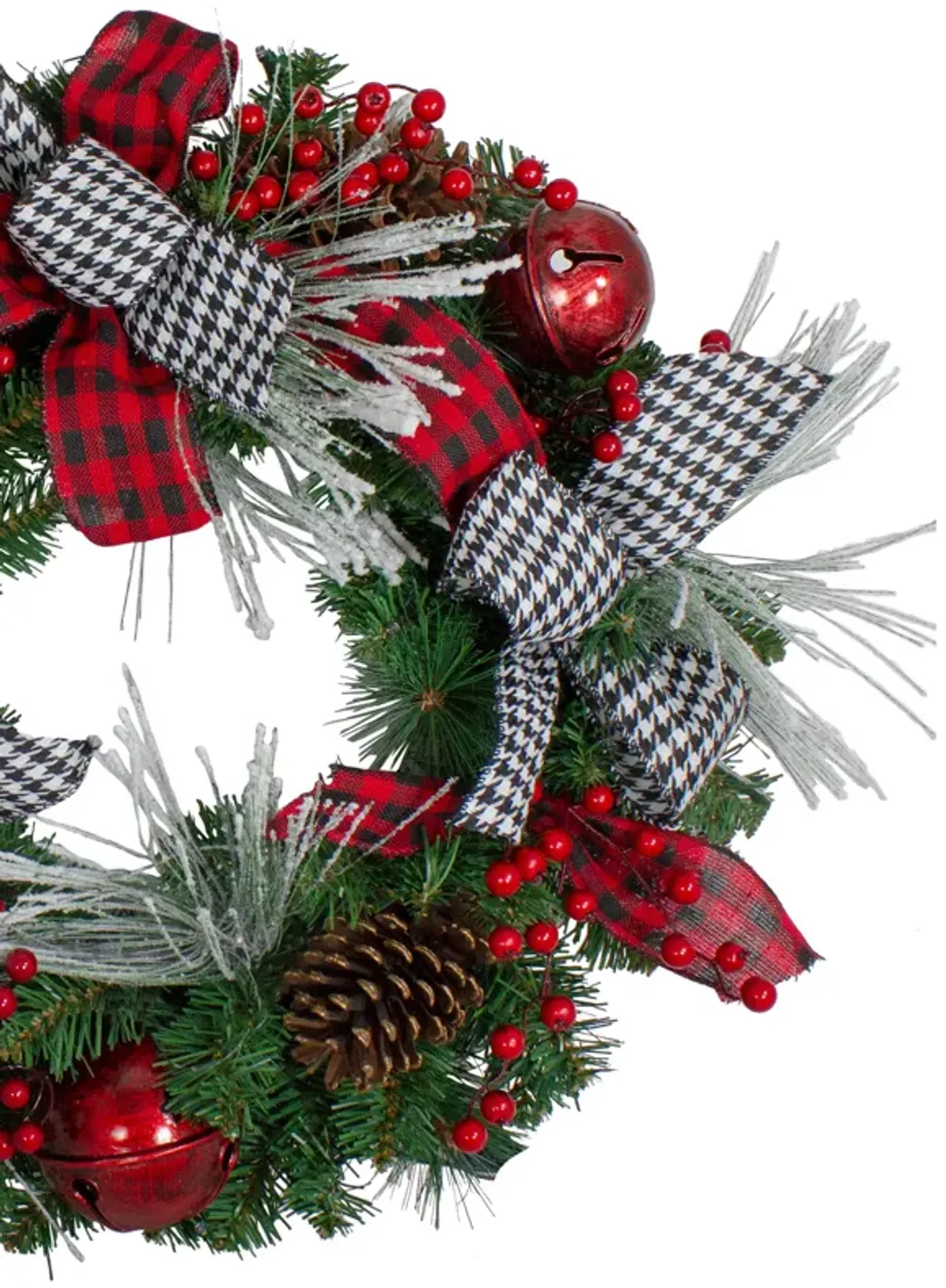 Plaid and Houndstooth and Red Berries Artificial Christmas Wreath - 24-Inch  Unlit