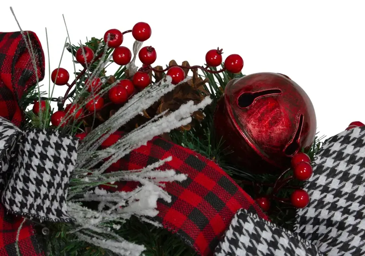 Plaid and Houndstooth and Red Berries Artificial Christmas Wreath - 24-Inch  Unlit