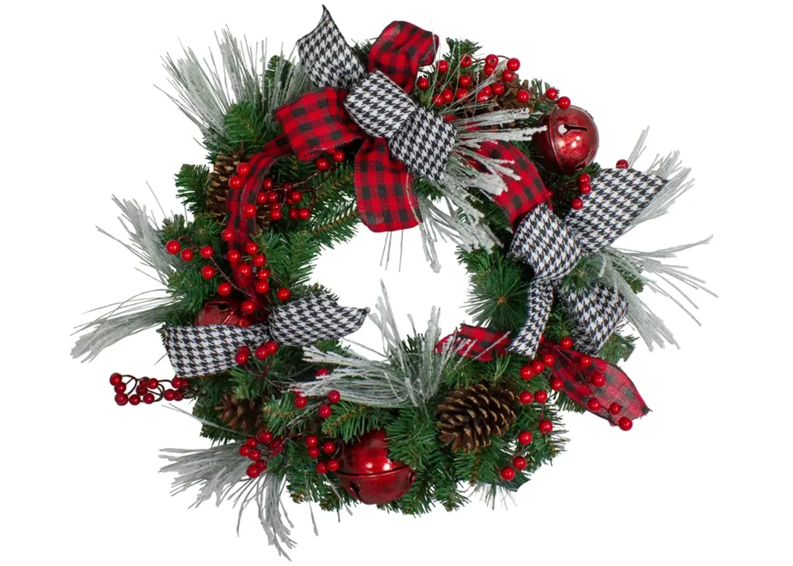 Plaid and Houndstooth and Red Berries Artificial Christmas Wreath - 24-Inch  Unlit