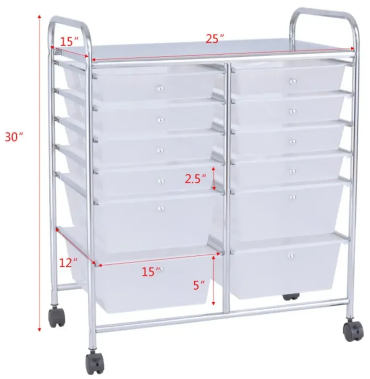 Hivvago 12-Drawer Rolling Storage Cart with Removable Drawers and Lockable Wheels