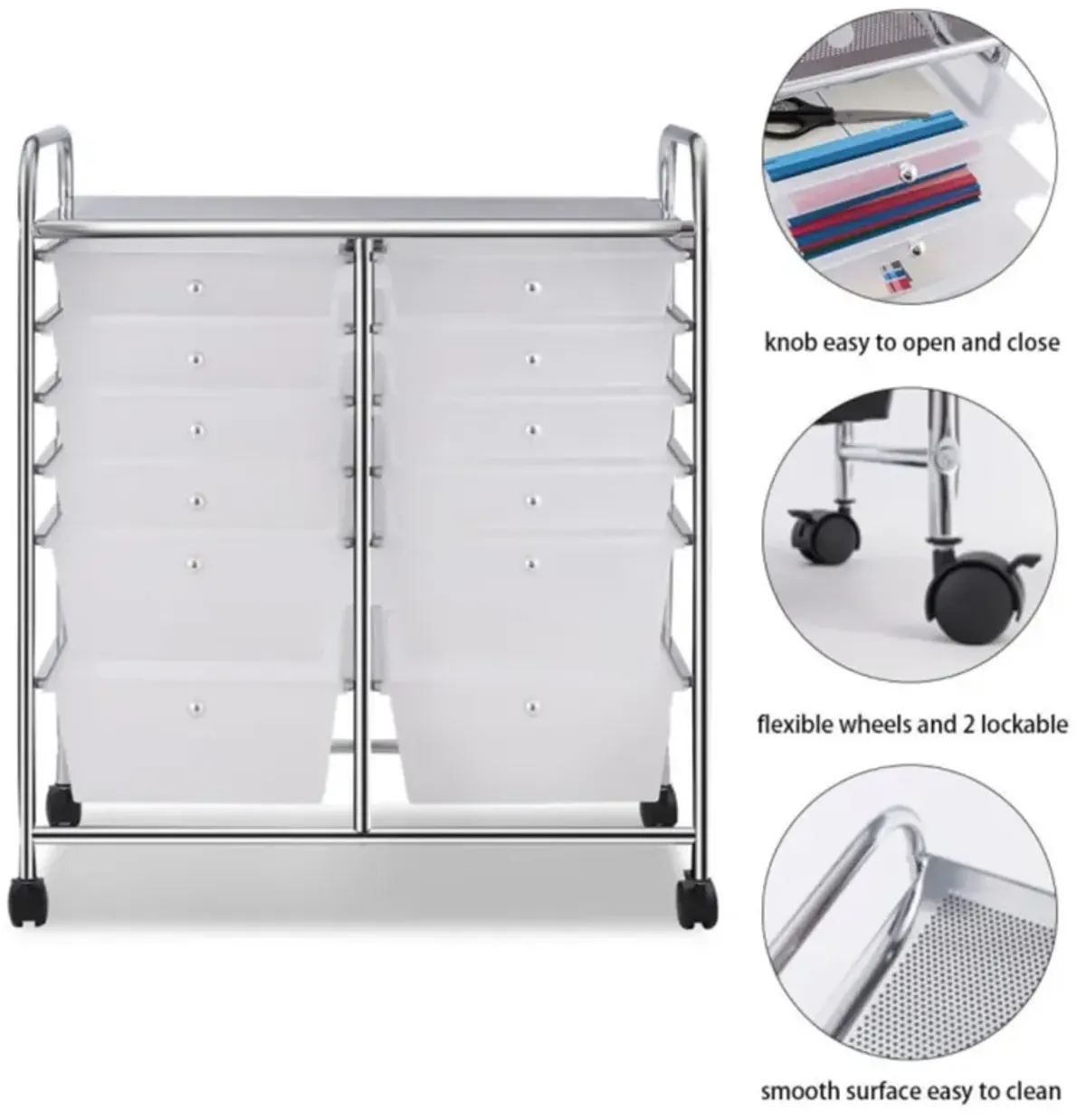 Hivvago 12-Drawer Rolling Storage Cart with Removable Drawers and Lockable Wheels