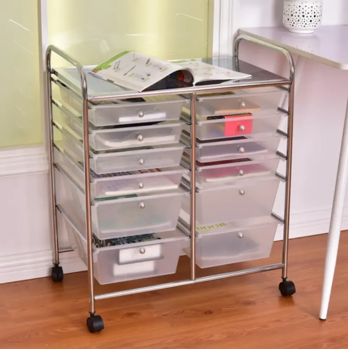 Hivvago 12-Drawer Rolling Storage Cart with Removable Drawers and Lockable Wheels