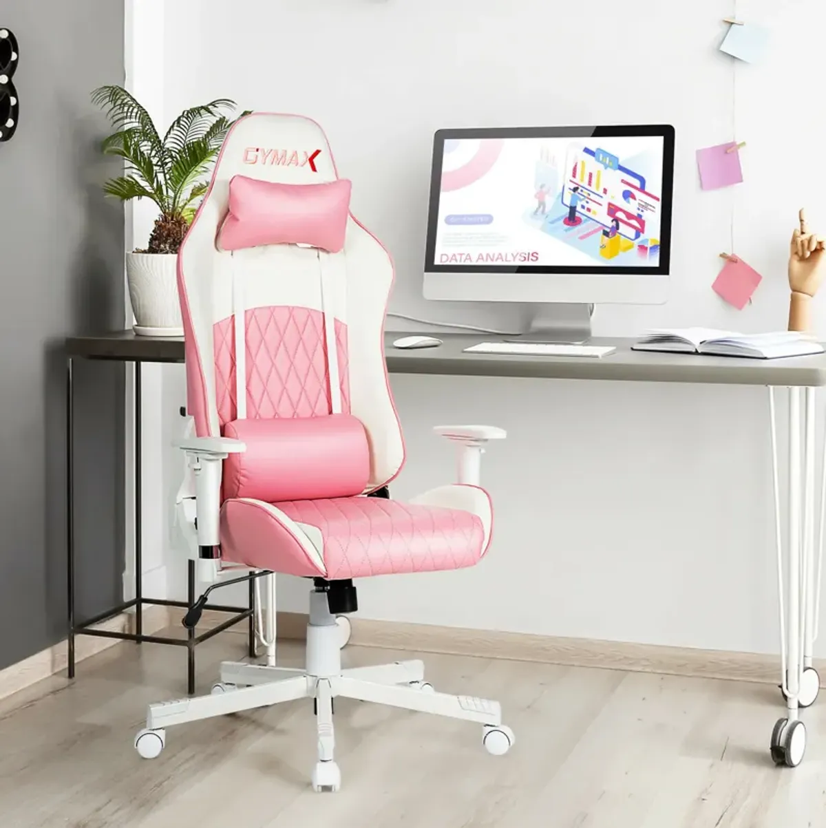 Costway Gaming Chair Racing Style Adjustable Swivel Computer Office Chair Pink