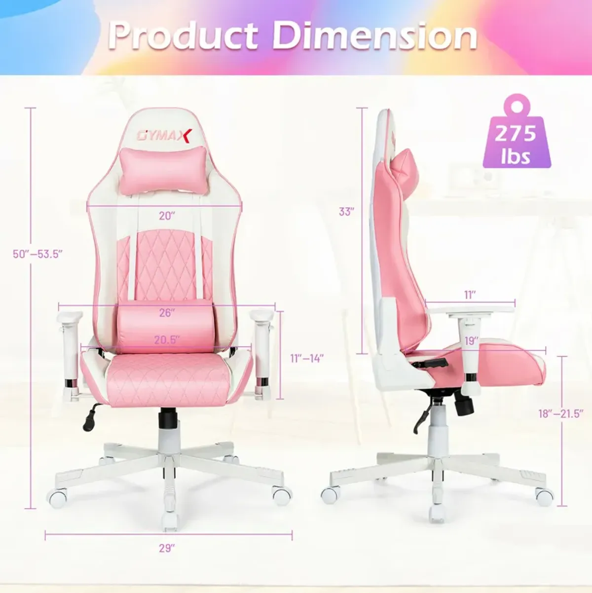 Costway Gaming Chair Racing Style Adjustable Swivel Computer Office Chair Pink