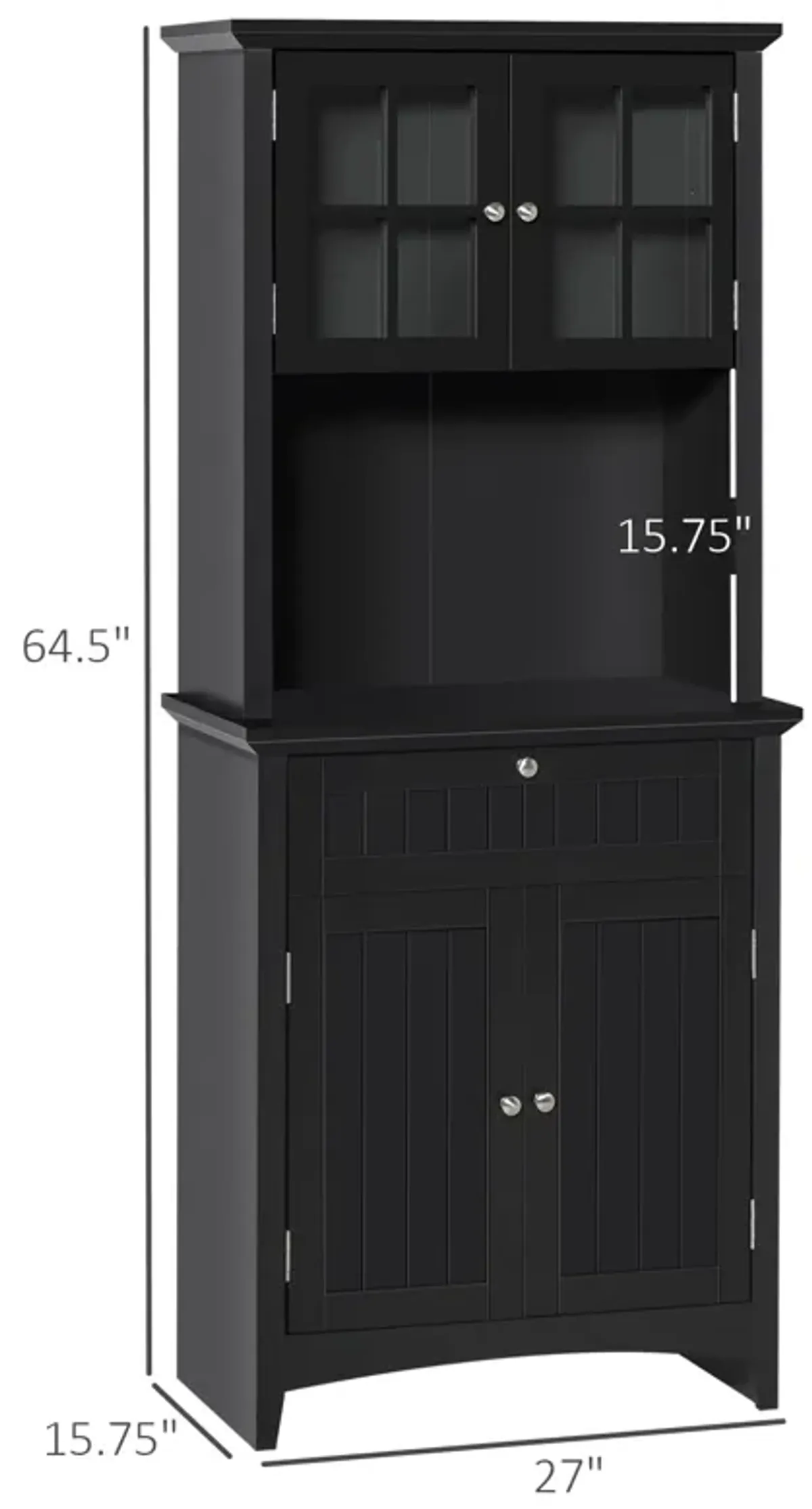 Black Kitchen Cupboard: Freestanding Buffet with Microwave Space