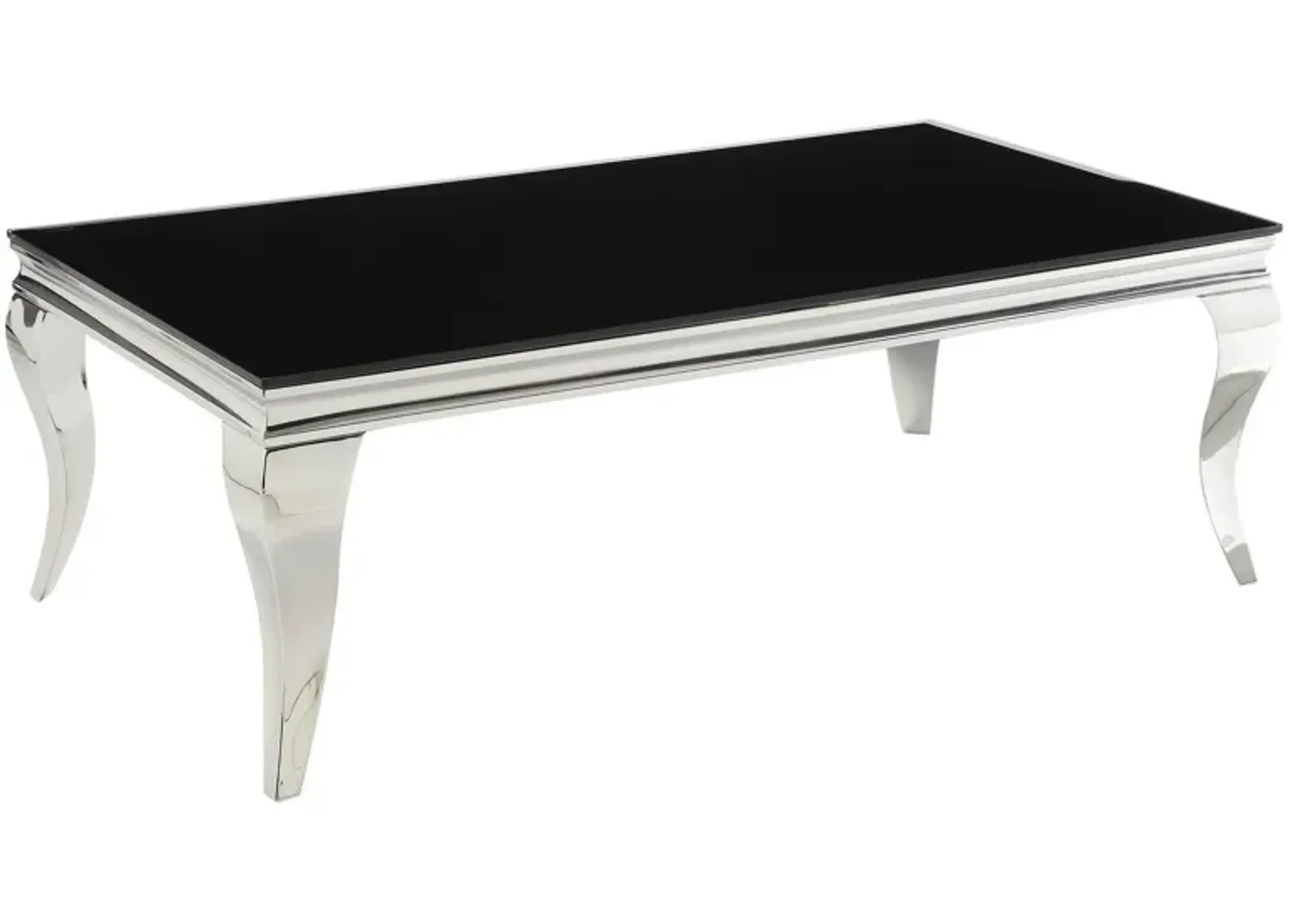 Modern Metal Frame Coffee Table with Beveled Glass Top, Black and Silver-Benzara