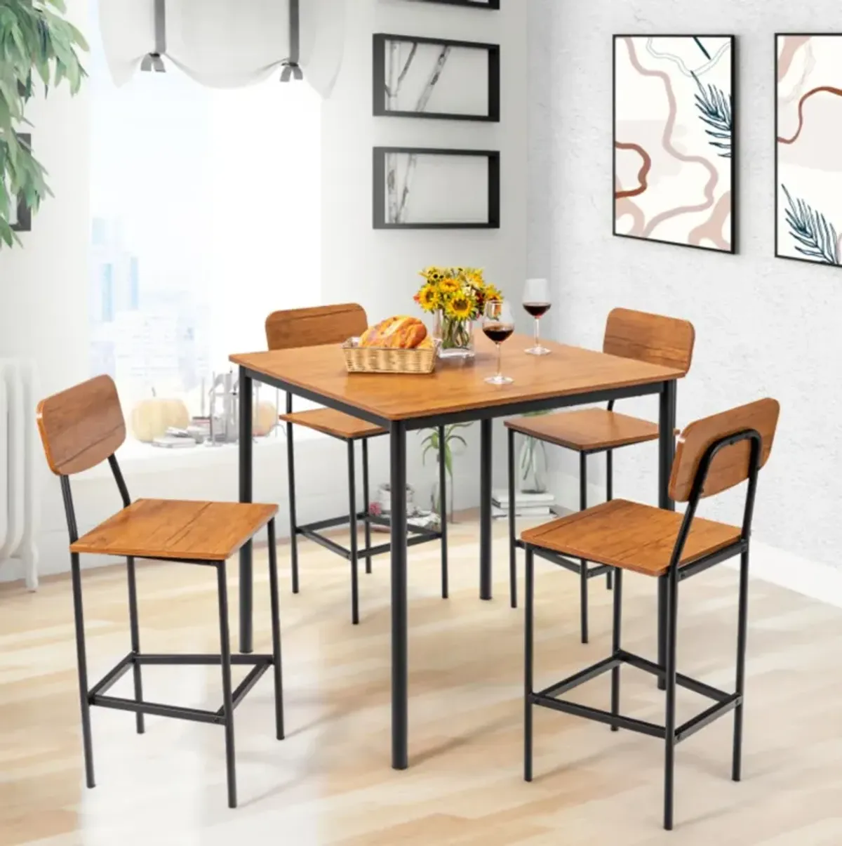 Hivvago 5-Piece Counter-Height Dining Bar Table Set with 4 Bar Chairs