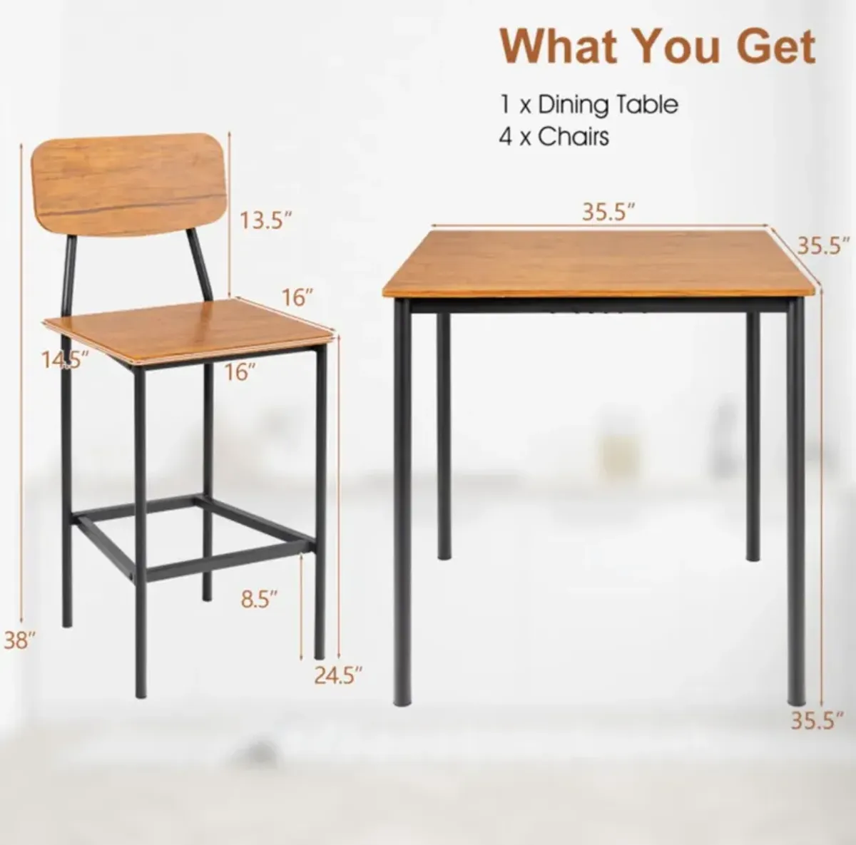 Hivvago 5-Piece Counter-Height Dining Bar Table Set with 4 Bar Chairs