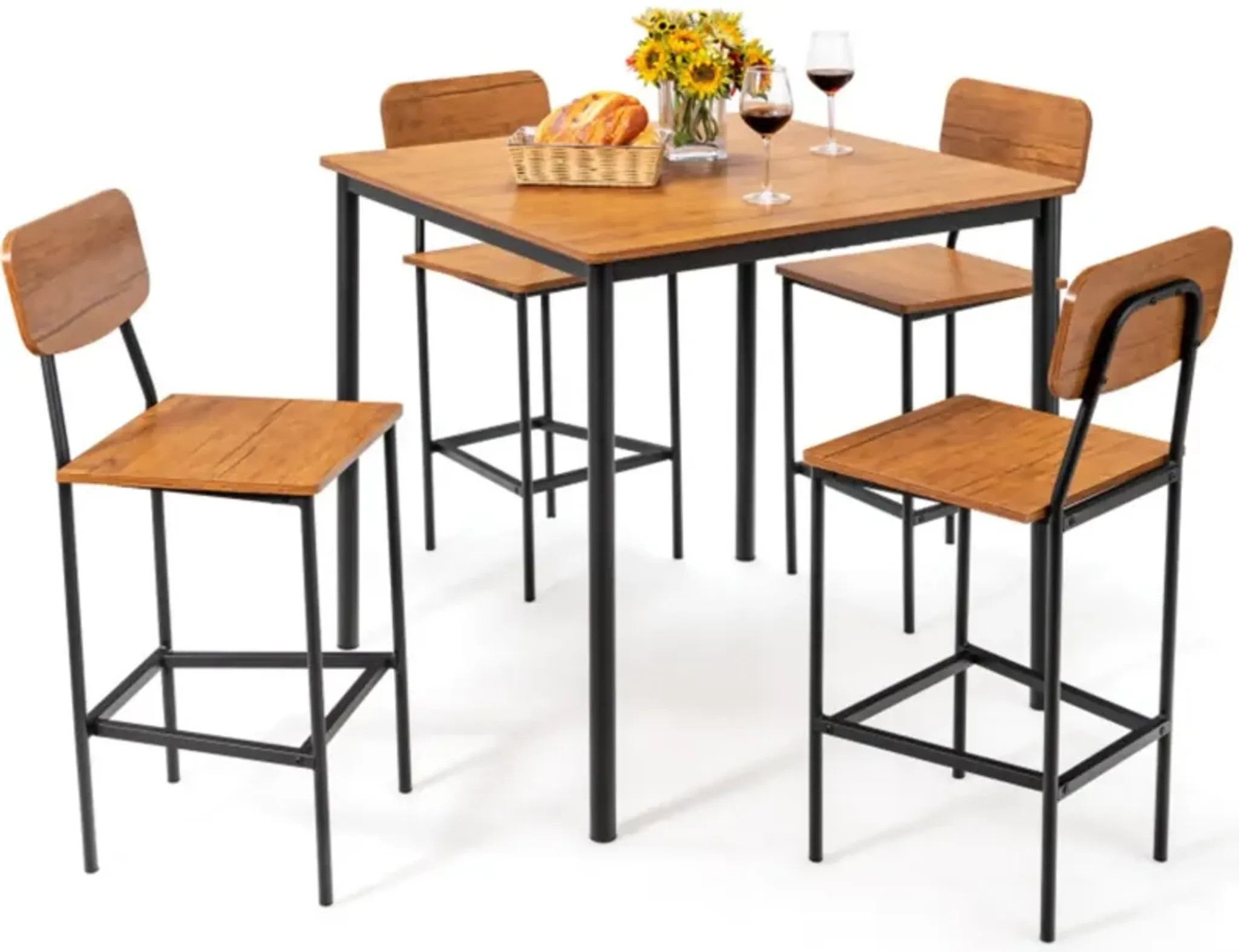 Hivvago 5 Pieces Industrial Dining Table Set with Counter Height Table ...