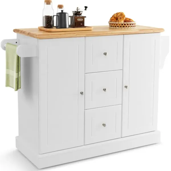 Hivvago 2-Door Large Mobile Kitchen Island Cart with Hidden Wheelsand 3 Drawers