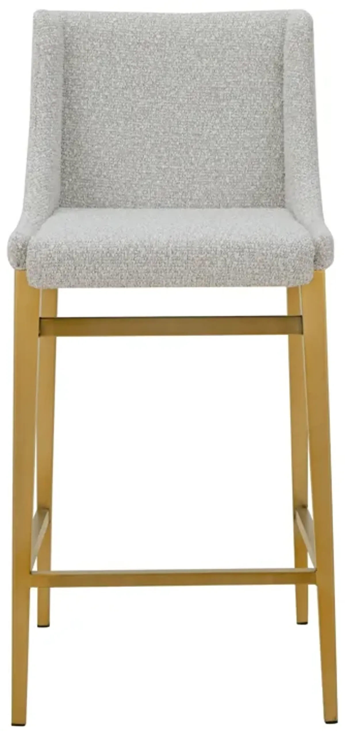 Cid Kinn Counter Stool Chair Set of 2, Light Gray Polyester, Brass Steel - Benzara