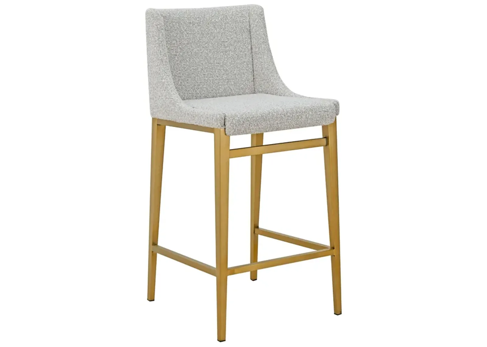 Cid Kinn Counter Stool Chair Set of 2, Light Gray Polyester, Brass Steel - Benzara