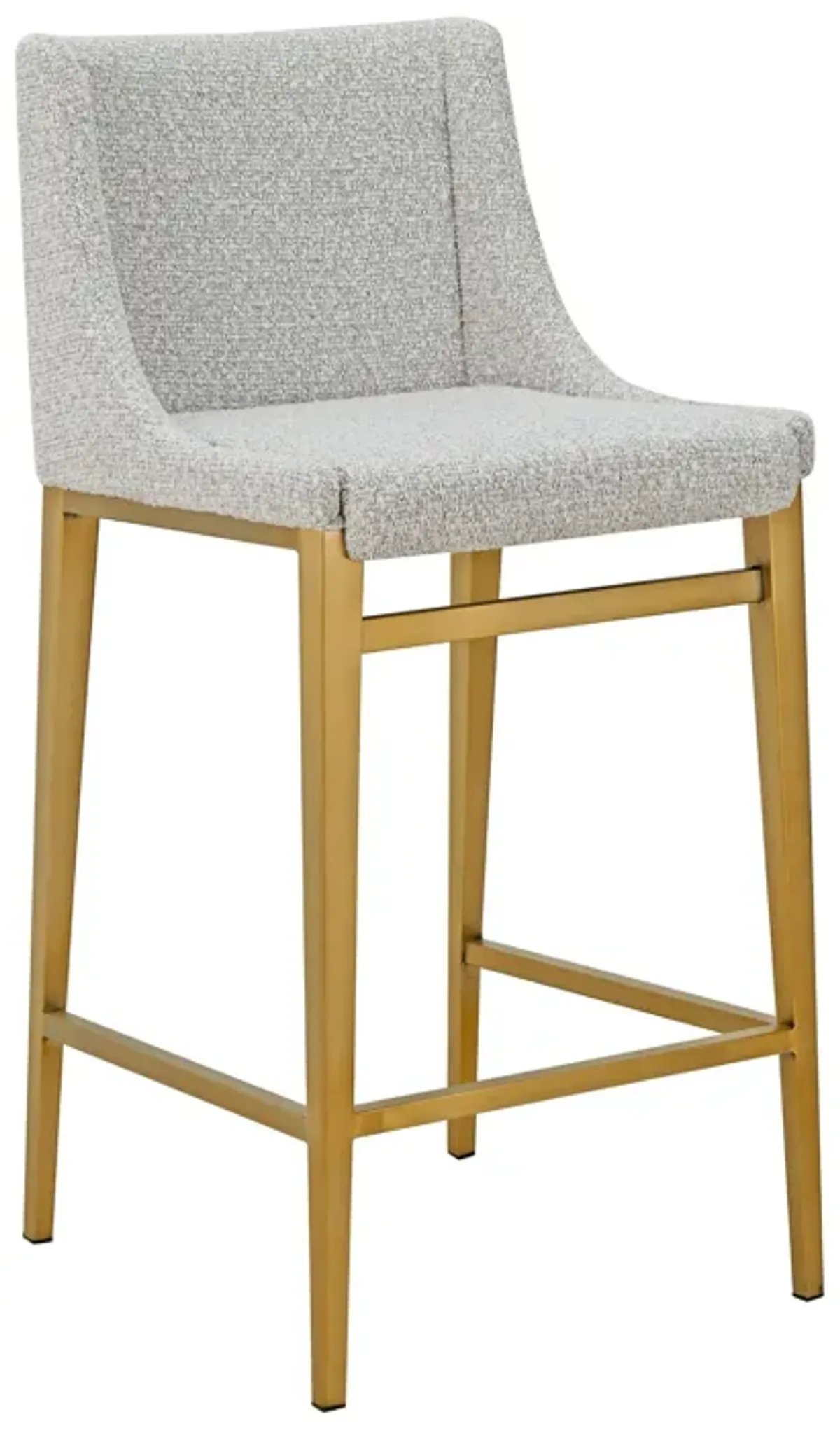 Cid Kinn Counter Stool Chair Set of 2, Light Gray Polyester, Brass Steel - Benzara