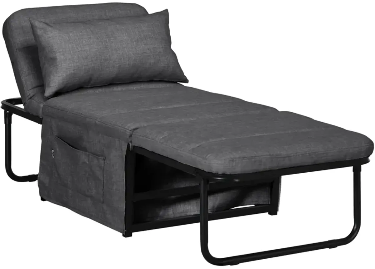 Charcoal Gray Lounger: Folding Sofa Chair Bed with Adjustable Back