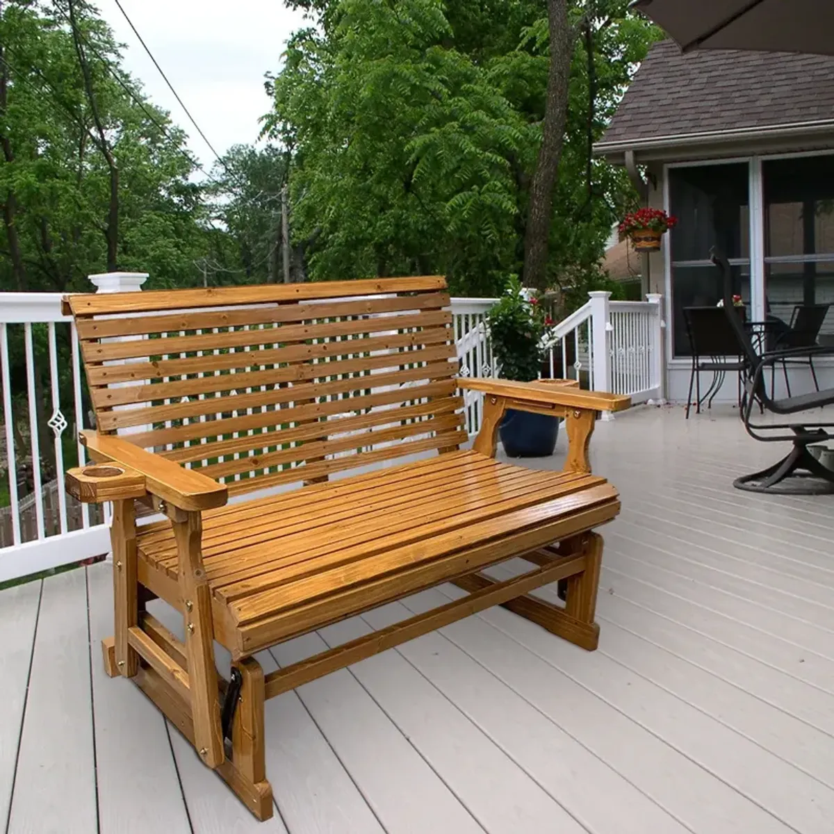 Patio Glider with Cup Holders, High Roll Back and Deep Contoured Seat, 2-Seater, Heavy Duty 800 Lb, 4 Feet (Brown 4 Ft)