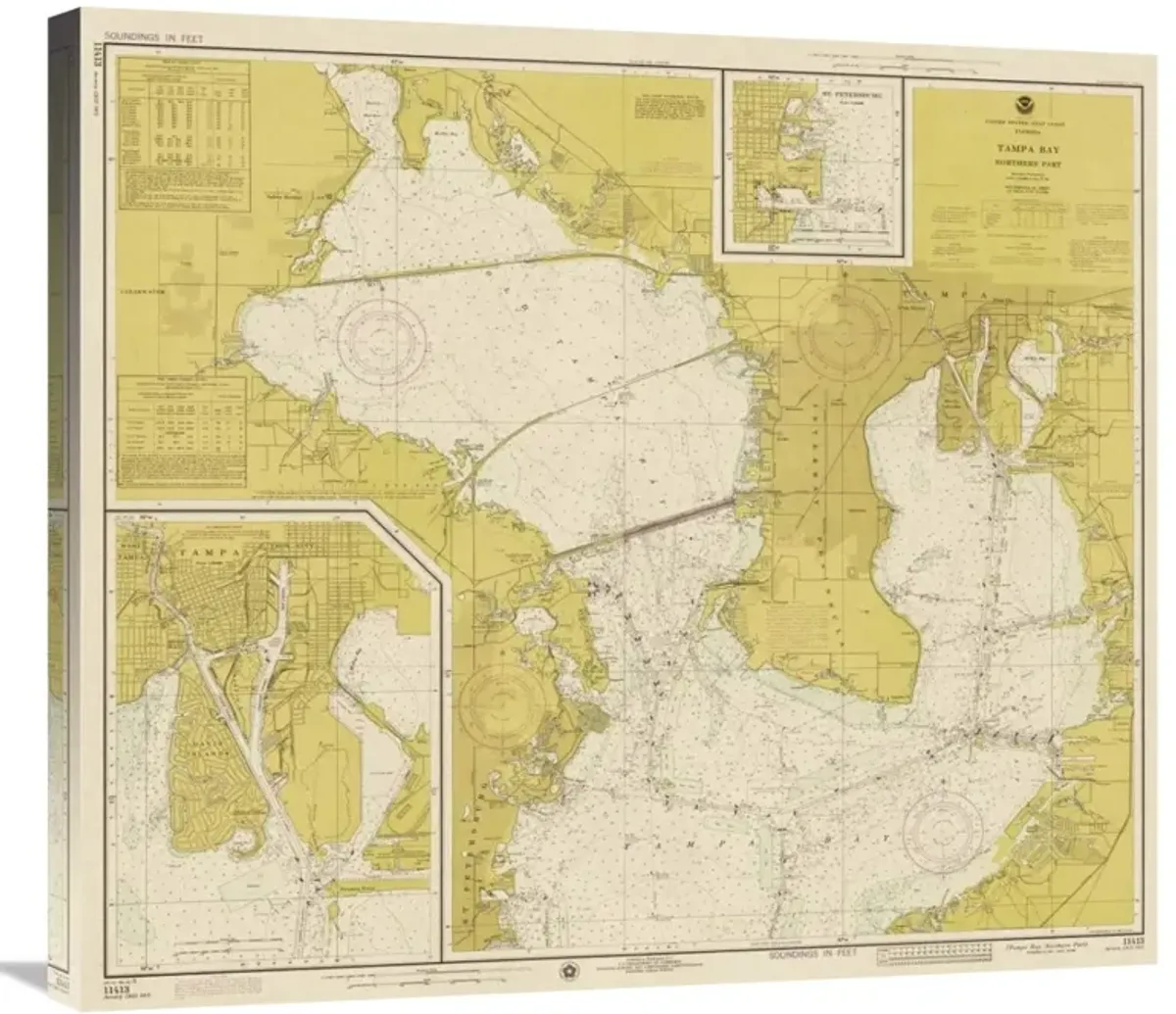 Nautical Chart - Tampa Bay - Northern Part ca. 1975 - Sepia Tinted-Canvas Art-30x26.7