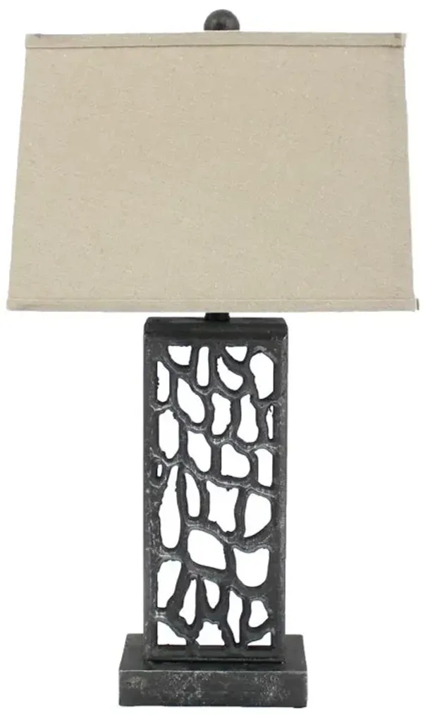 Hivvago 29" Distressed Black Metal Bedside Lamp With Beige Shade