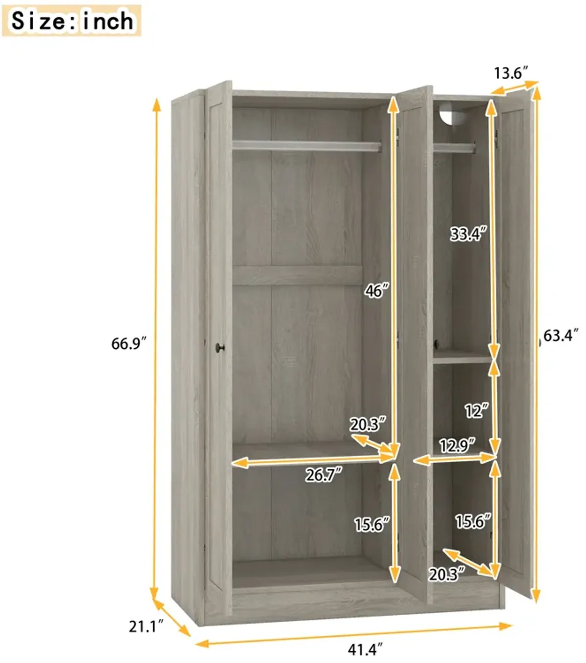 Merax 3 Doors Wardrobe Armoire Closet