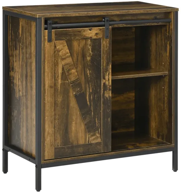 Rustic Brown Kitchen Storage: Farmhouse Buffet with Sliding Barn Door