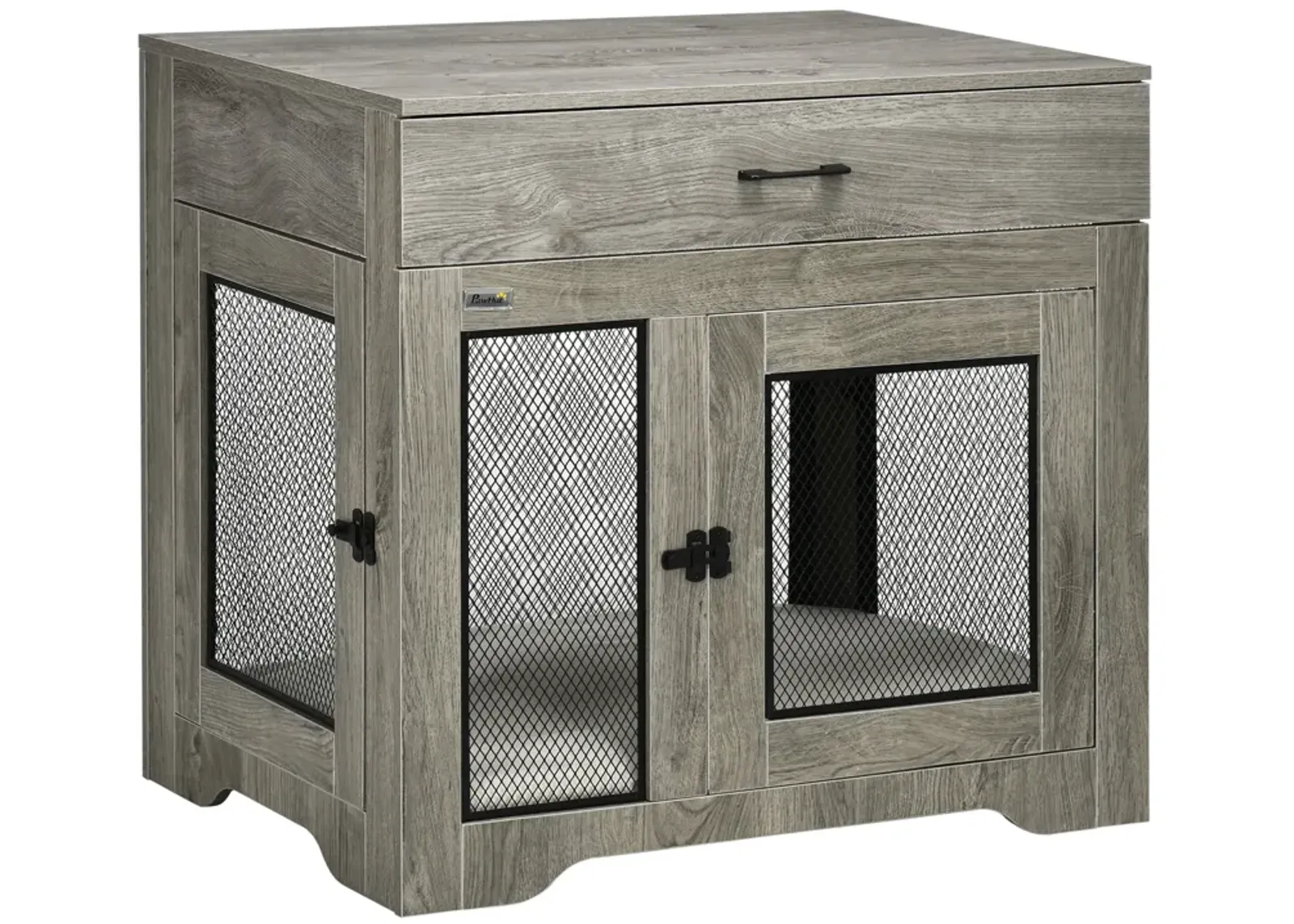 Gray Luxury Pet Crate: End Table with Cushion for Small Dogs