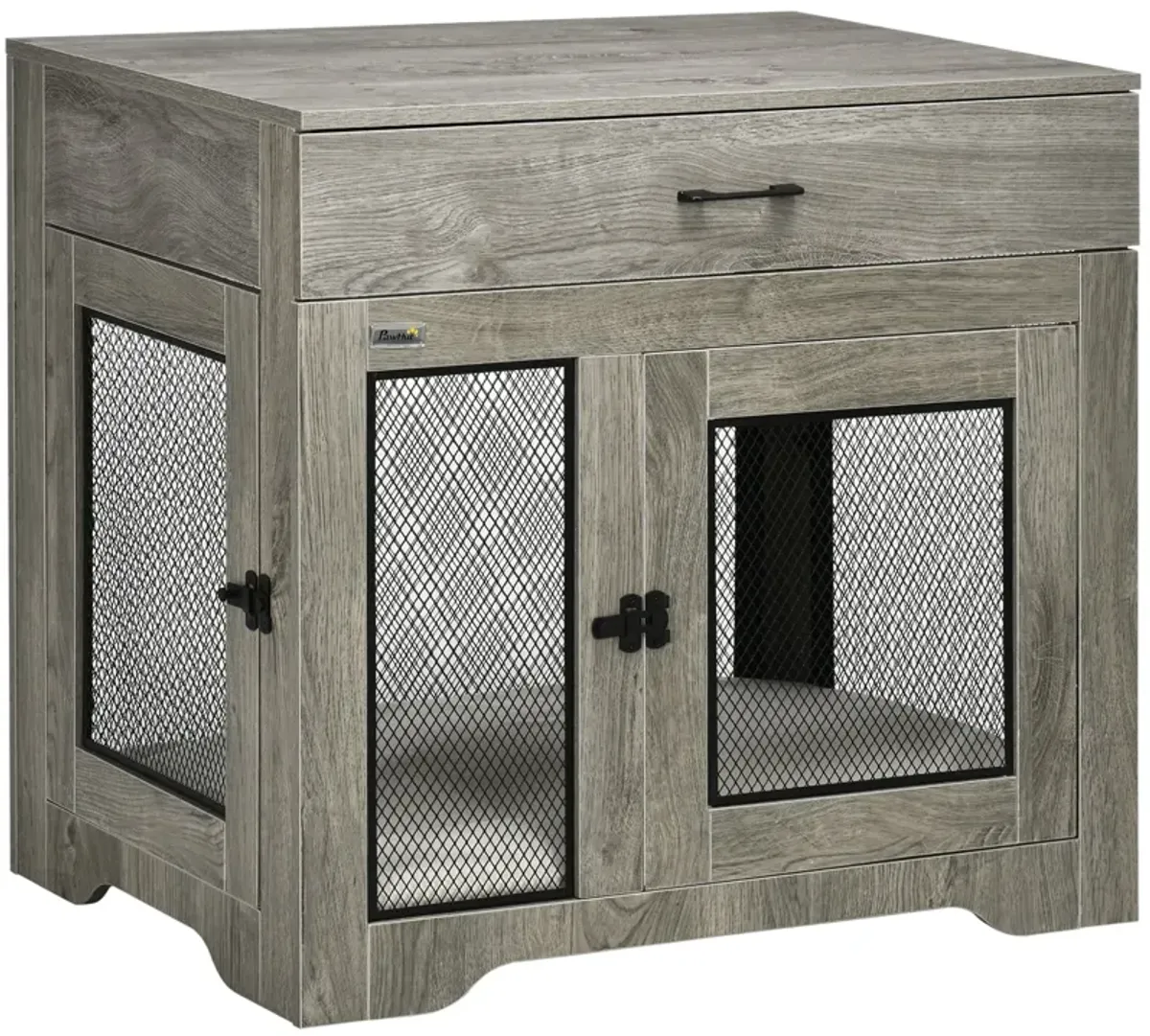 Gray Luxury Pet Crate: End Table with Cushion for Small Dogs