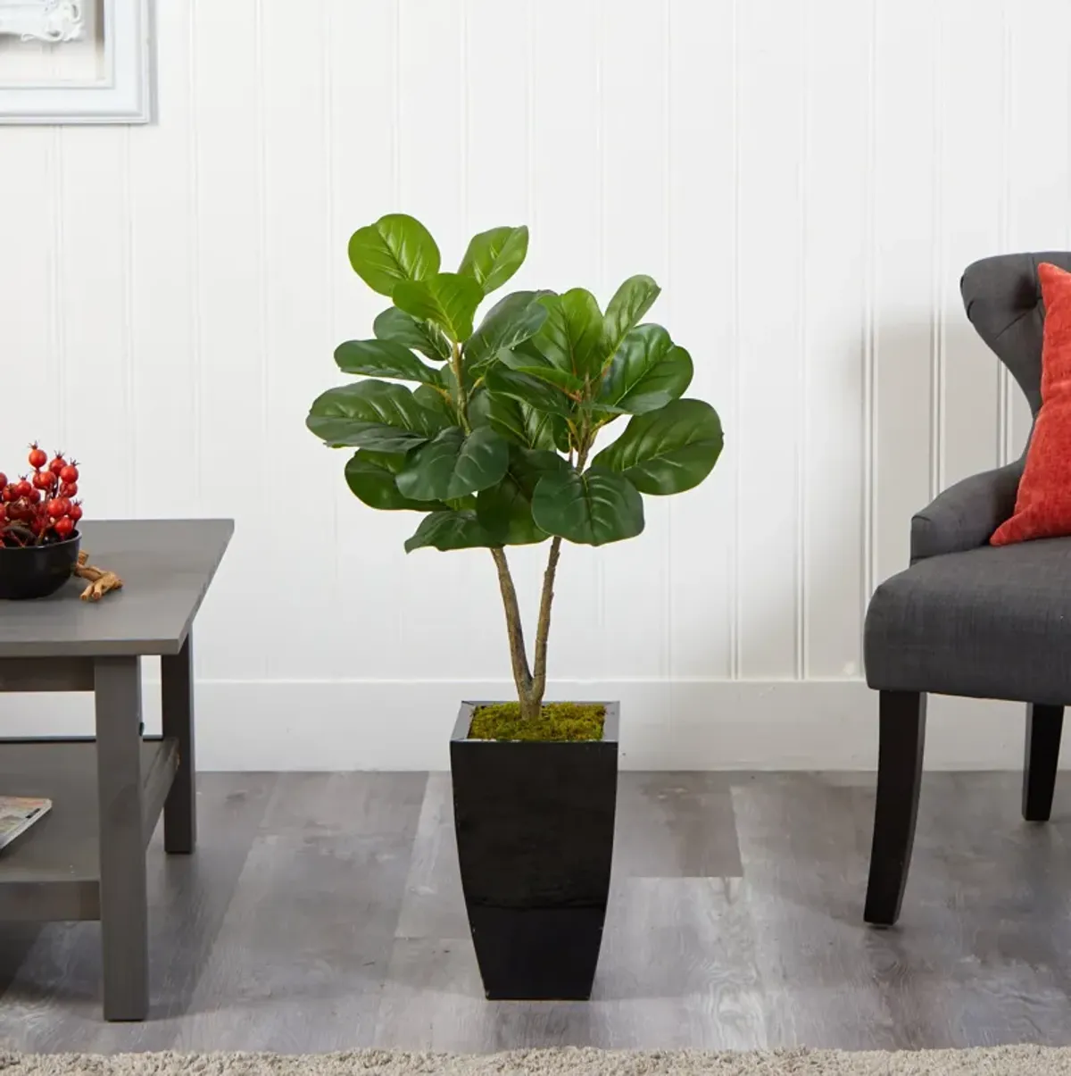 HomPlanti 3 Feet Fiddle Leaf Fig Artificial Tree in Black Metal Planter