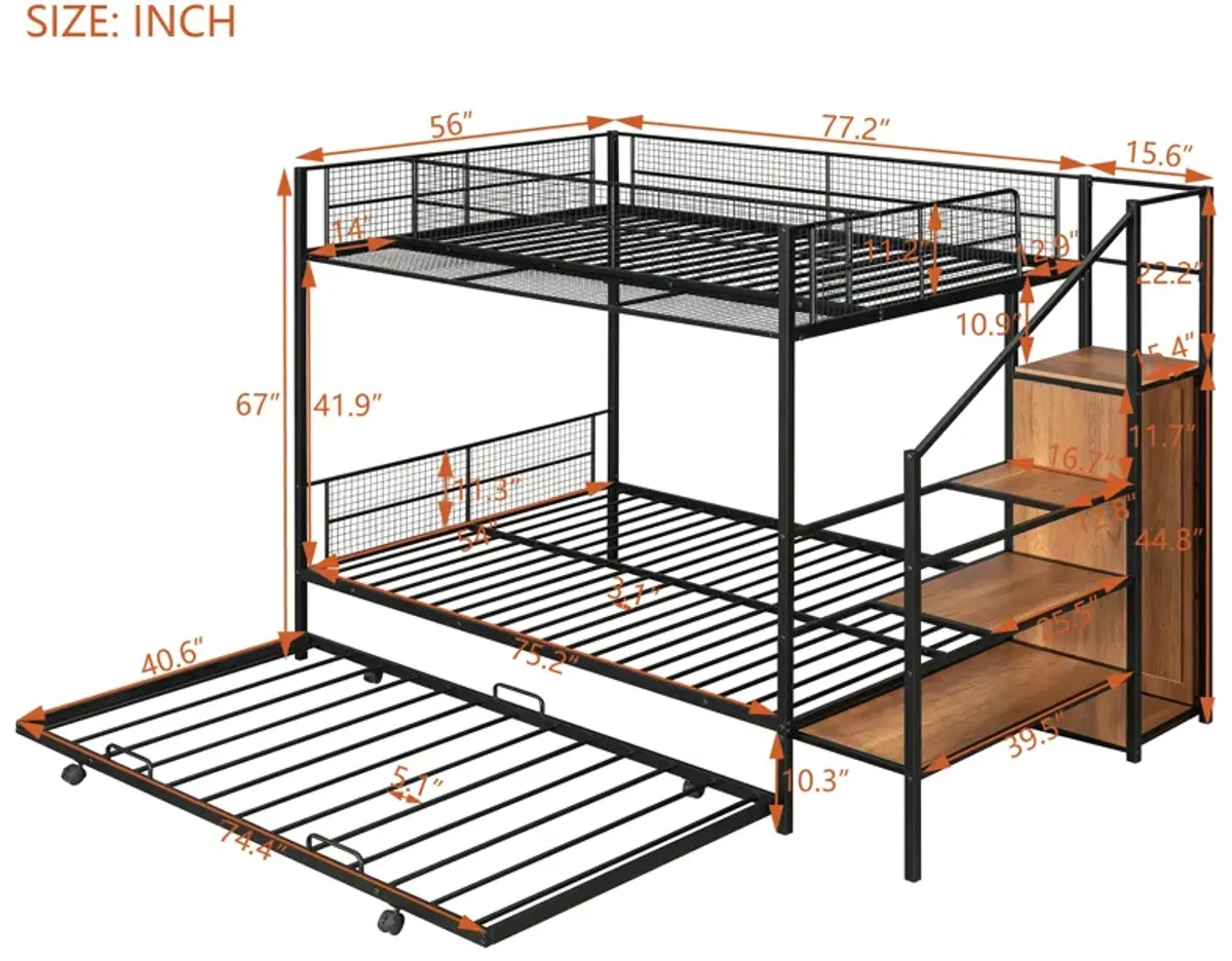 Merax Metal Bunk Bed with Trundle and Wardrobe