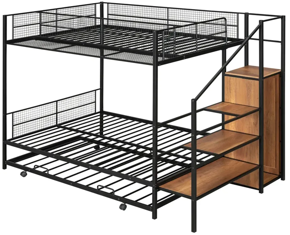 Merax Metal Bunk Bed with Trundle and Wardrobe