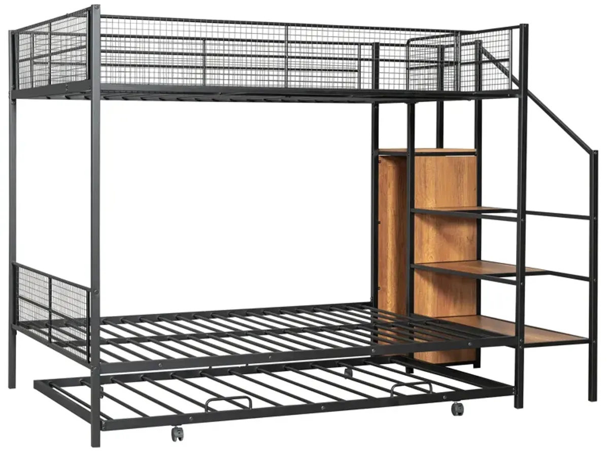 Merax Metal Bunk Bed with Trundle and Wardrobe