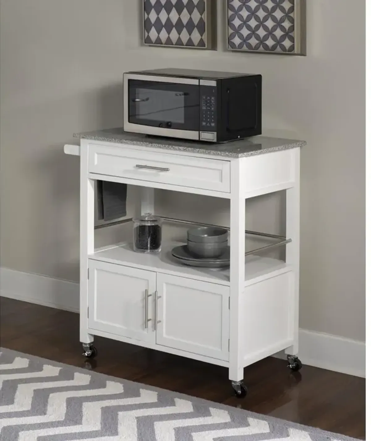 Linon Cameron White Kitchen Cart With Granite Top