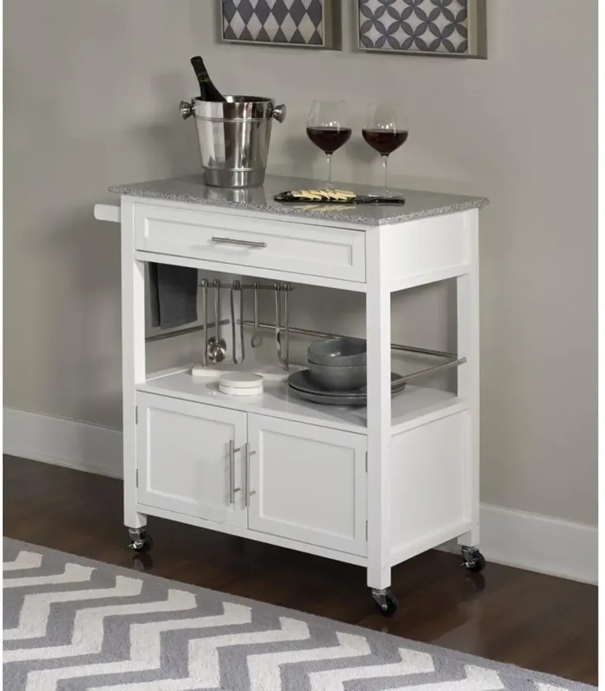 Linon Cameron White Kitchen Cart With Granite Top