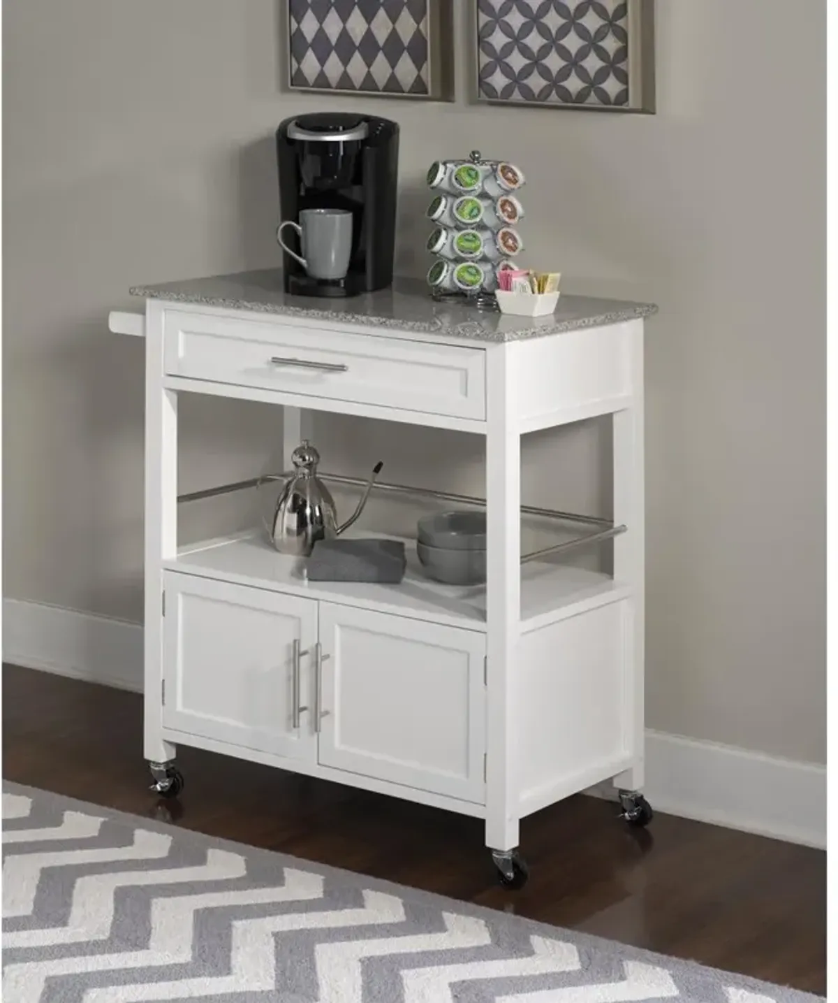 Linon Cameron White Kitchen Cart With Granite Top