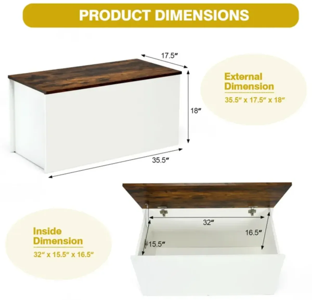 Hivvago Flip-top Storage Chest with Self-hold Cover and Pneumatic Rod-White