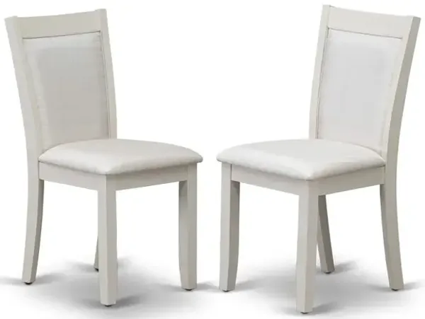 Dining Chair Set of 2 - Cream Linen Fabric Seat and High Chair Back - Wire Brushed Linen White Finish (SET OF 2)
