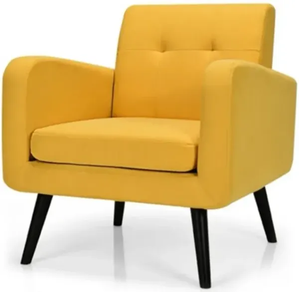 Mid-Century Modern Linen Upholstered Accent Chair with Wooden Legs – Stylish, Comfortable Seating for Living Rooms