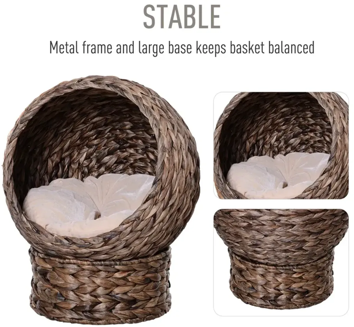 Natural Cat Comfort: 20" Dark Brown Braided Elevated Cat Basket