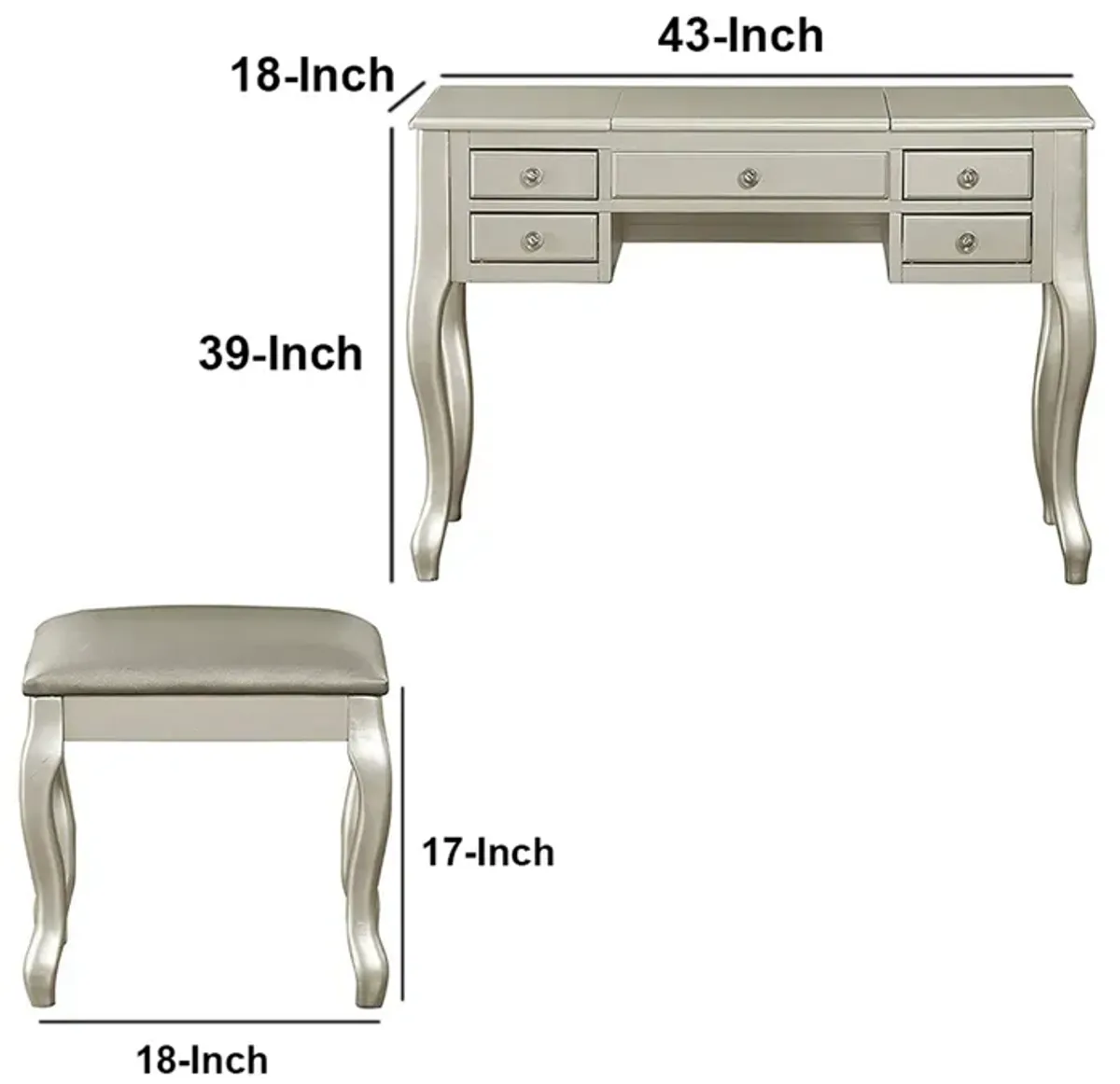 Cherub Vanity Set Featuring Stool And Mirror Silver-Benzara