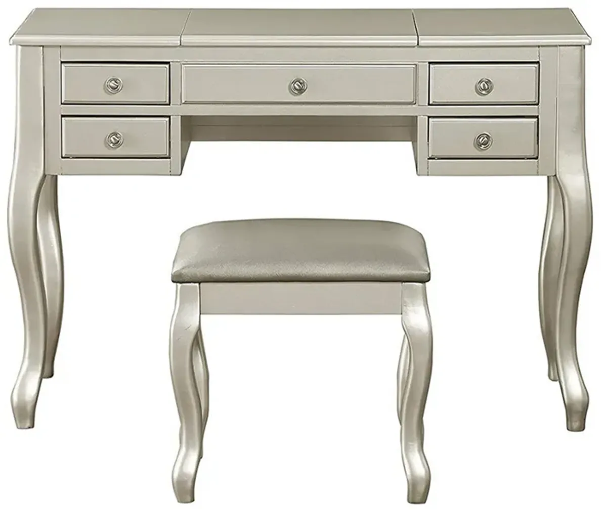 Cherub Vanity Set Featuring Stool And Mirror Silver-Benzara