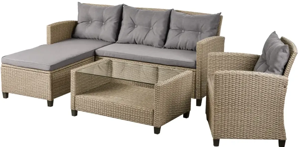 Patio Furniture Sets, 4 Piece Conversation Set Wicker Ratten Sectional Sofa with Seat Cushions