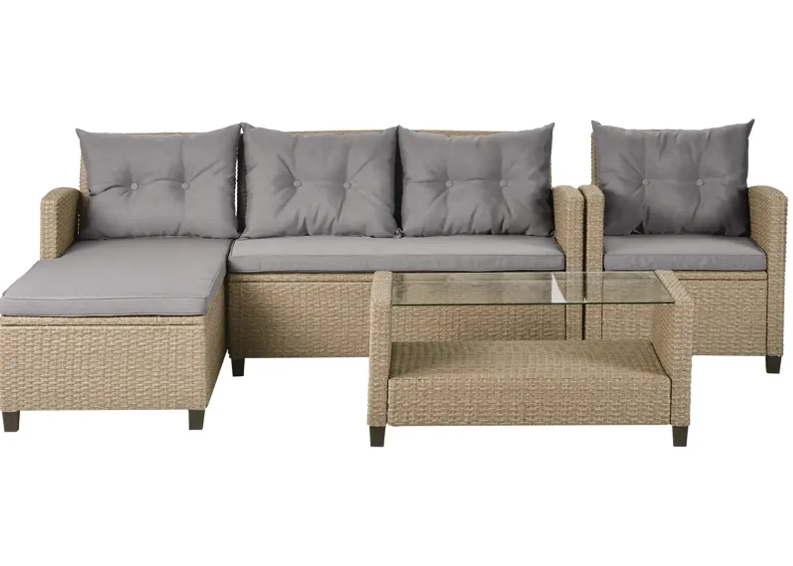 Patio Furniture Sets, 4 Piece Conversation Set Wicker Ratten Sectional Sofa with Seat Cushions