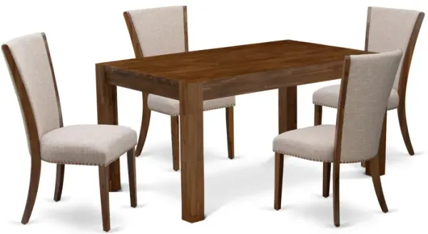 East West Furniture East West Furniture - CNVE5-N8-04 - 5-Pc Modern Dining Table Set- 4 Parson Dining Chairs and Dining Room Table - Light Tan Linen Fabric Seat and High Chair Back - Antique Walnut Finish